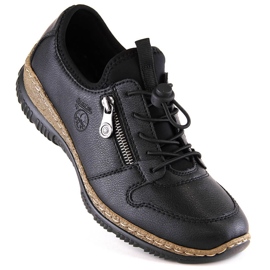 Sapatos slip-on de mulher em pele preta Rieker N32G0-00 preto 1