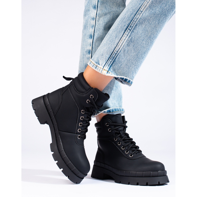 Botas pretas com atacadores Shelovet para mulher preto 1 Botas pretas com atacadores Shelovet para mulher preto 1