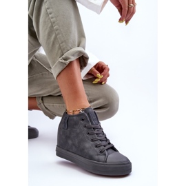 Tênis feminino de couro com cunha Big Star MM274005 cinza 2