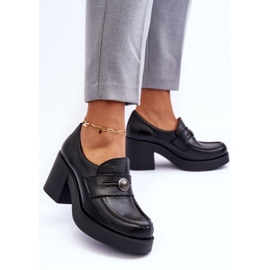 Lemar Sapatos femininos de couro com salto preto Dunadia 1