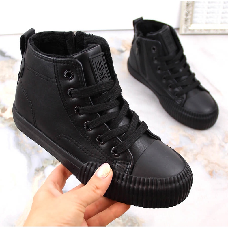 Tênis isolado infantil com cadarço e zíper preto Big Star MM374014 1
