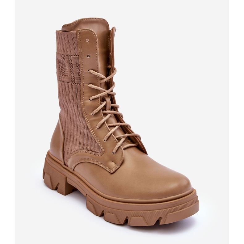 Botas de trabalho femininas com cadarço bege escuro Marlissa 2 Botas de trabalho femininas com cadarço bege escuro Marlissa 2