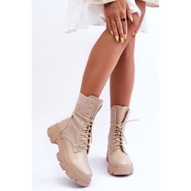 Botas de trabalho femininas com cadarço bege Marlissa 1