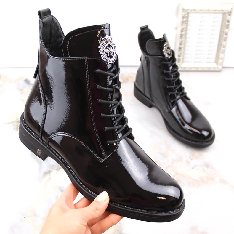 Bota preta com cadarço e zíper Potocki SZ12179 preto 1 Bota preta com cadarço e zíper Potocki SZ12179 preto 1