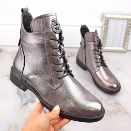 Botas femininas de estanho com cadarço e zíper Potocki SZ12179 prata 1