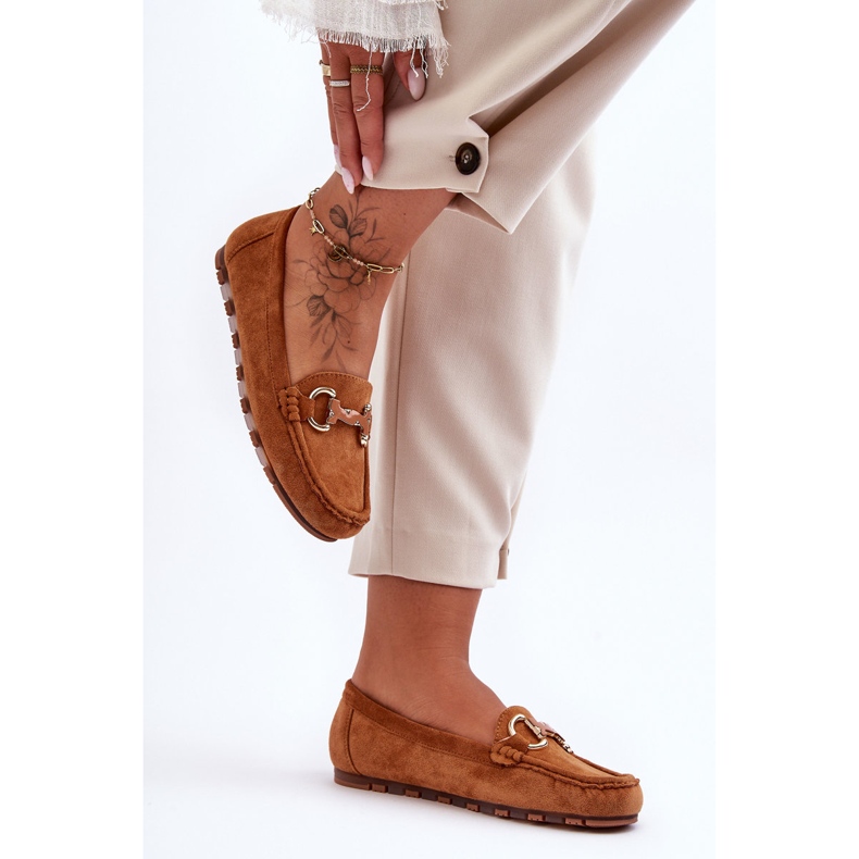 PG1 Mocassim feminino de camurça com decoração marrom Dionira castanho 2