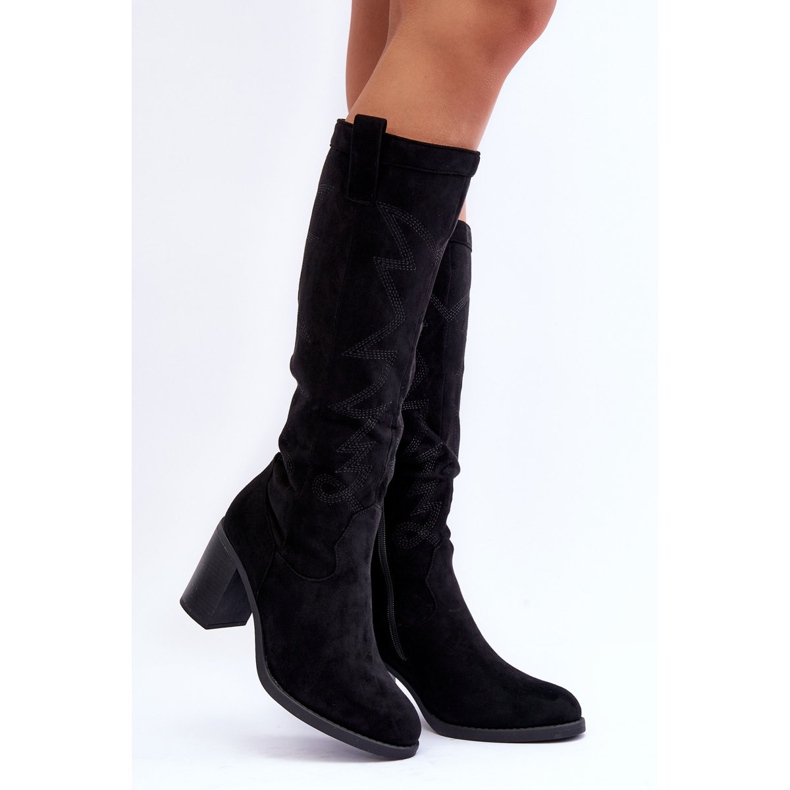 Day-Vine Botas Femininas de Camurça Salto Alto Preto Khabira 1