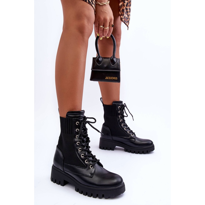 FD1 Botas femininas trabalhadoras com meia preta melaste preto 2