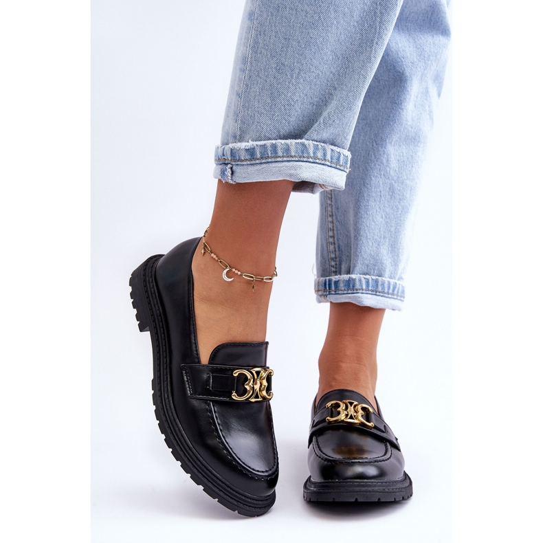 PS1 Mocassim feminino salto baixo preto Sincias 2