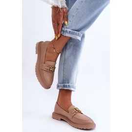 PS1 Mocassim feminino salto baixo bege Sincias 2