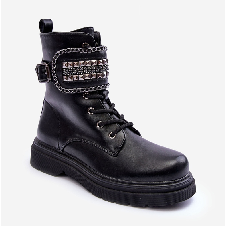 Botas de trabalhador de couro com tachas Kongei pretas preto 1