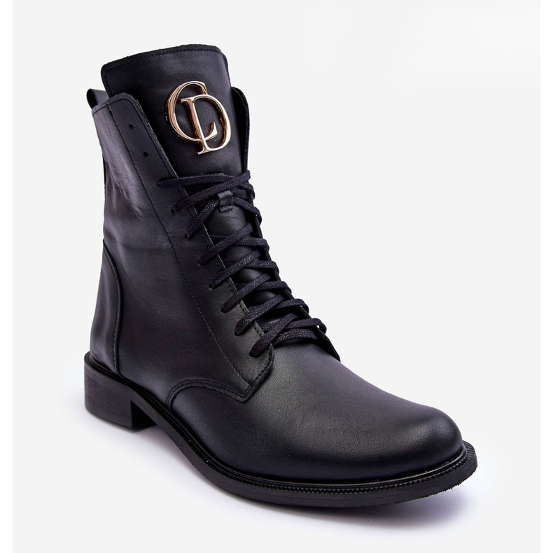 Botas de couro com cadarço e decoração preta Nicole 2750 preto 1