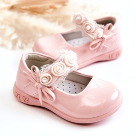 Sapatilhas infantis de velcro com renda, rosa 4