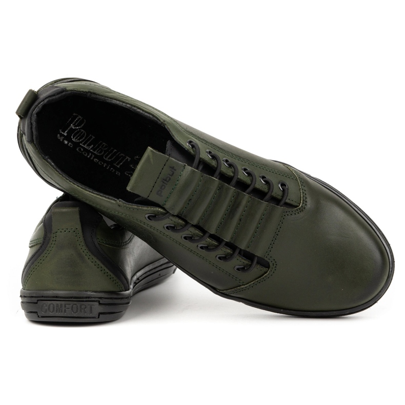Polbut Sapatos de couro masculinos casuais 2121/2 caqui verde 2