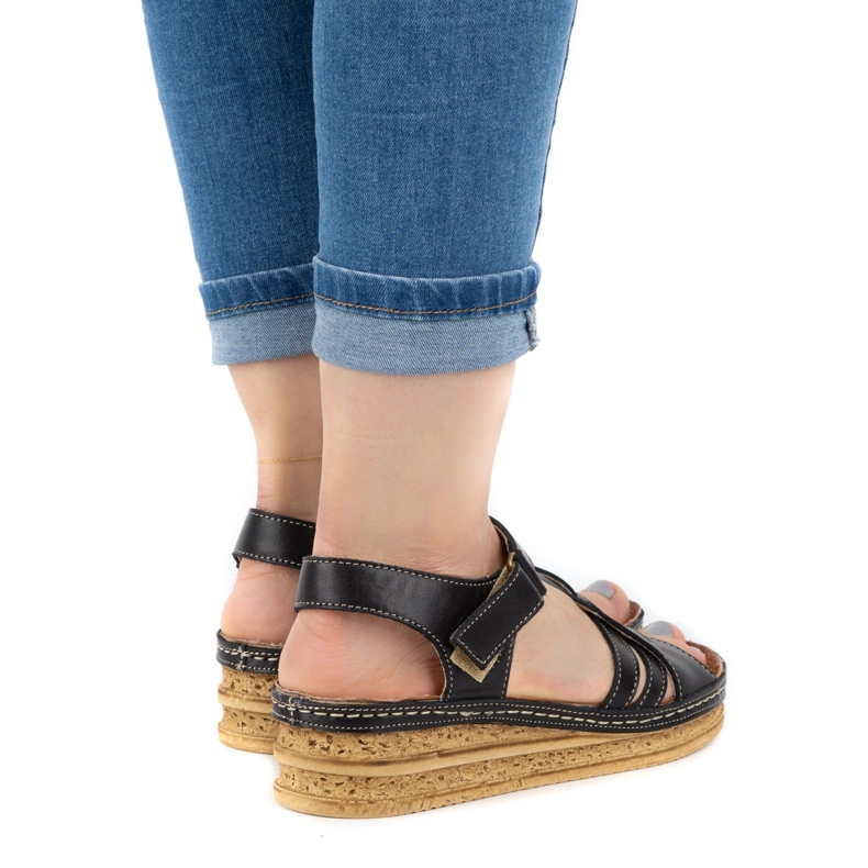 WASAK Sandálias cómodas de mulher em pele 0658W pretas preto 1