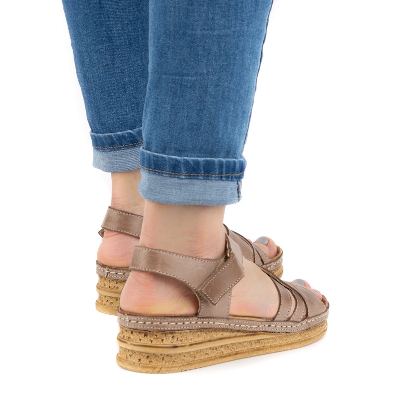 WASAK Sandálias cómodas de mulher em pele 0658W castanho bege 1