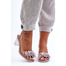 Sandálias elegantes decoradas no salto cinza S.Barski MR1037-23 1