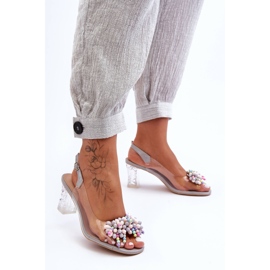 Sandálias elegantes decoradas no salto cinza S.Barski MR1037-23 2