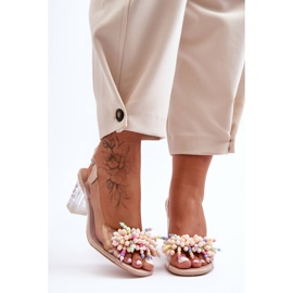 Sandálias elegantes decoradas no salto bege S.Barski MR1037-23 2