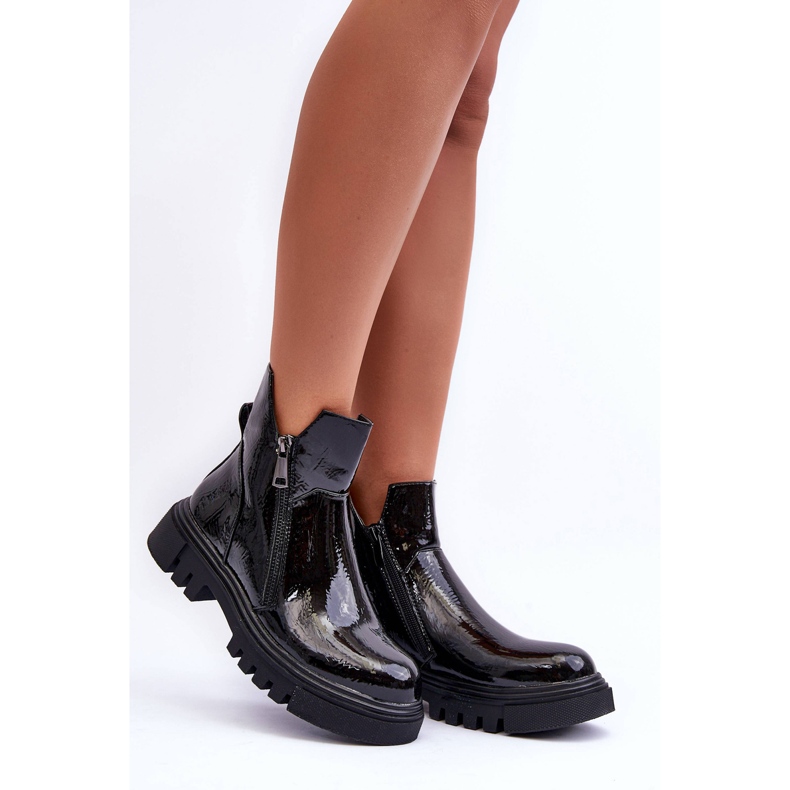 Botas patenteadas com plataforma e salto baixo Black Seah preto 1
