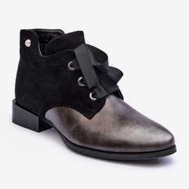 Salto baixo feminino com cadarço preto Meroni 1