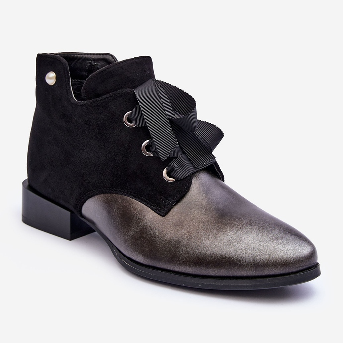 Salto baixo feminino com cadarço preto Meroni 1