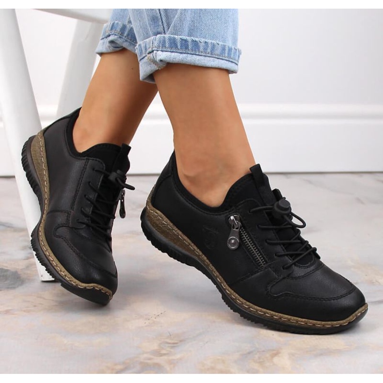 Sapato sem cadarço de couro Rieker W RKR609 preto 1