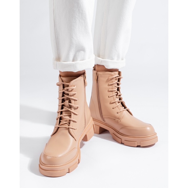 Bolsa feminina bege com cadarço 2