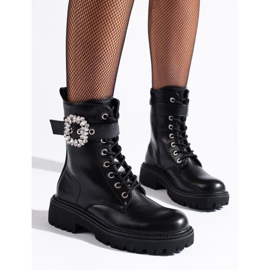 Trabalhadores femininos Shelovet com fivela de cristal preto 1