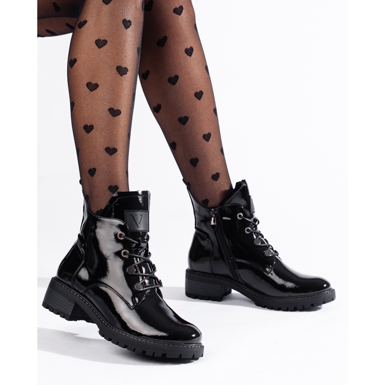 Botas de mulher Vinceza pretas lacadas preto 1