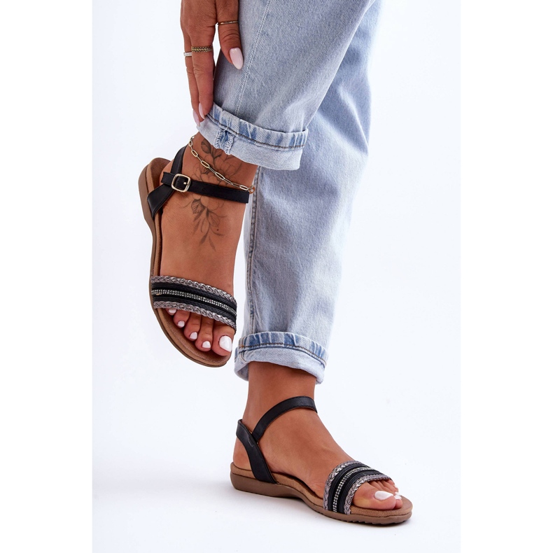 Sandálias clássicas rasas para mulheres pretas S.Barski 6708 preto 1