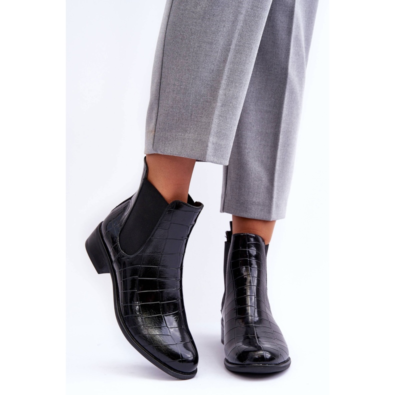 Botas De Couro Botas Chelsea Padrão Animal Preto Daina 2