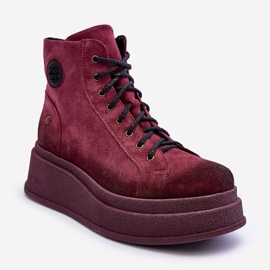 Botas de camurça em uma plataforma maciça Maciejka 06309-23 Borgonha vermelho 1