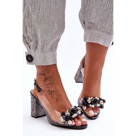 Sandálias transparentes elegantes de salto preto S.Barski MR1037-17 2