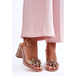 Sandálias elegantes decoradas ouro rosa transparente S.Barski MR1037-18 1