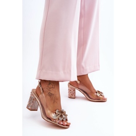 Sandálias elegantes decoradas ouro rosa transparente S.Barski MR1037-18 2