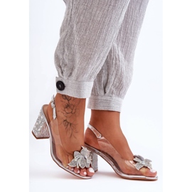 Sandálias elegantes decoradas prata transparente S.Barski MR1037-18 1