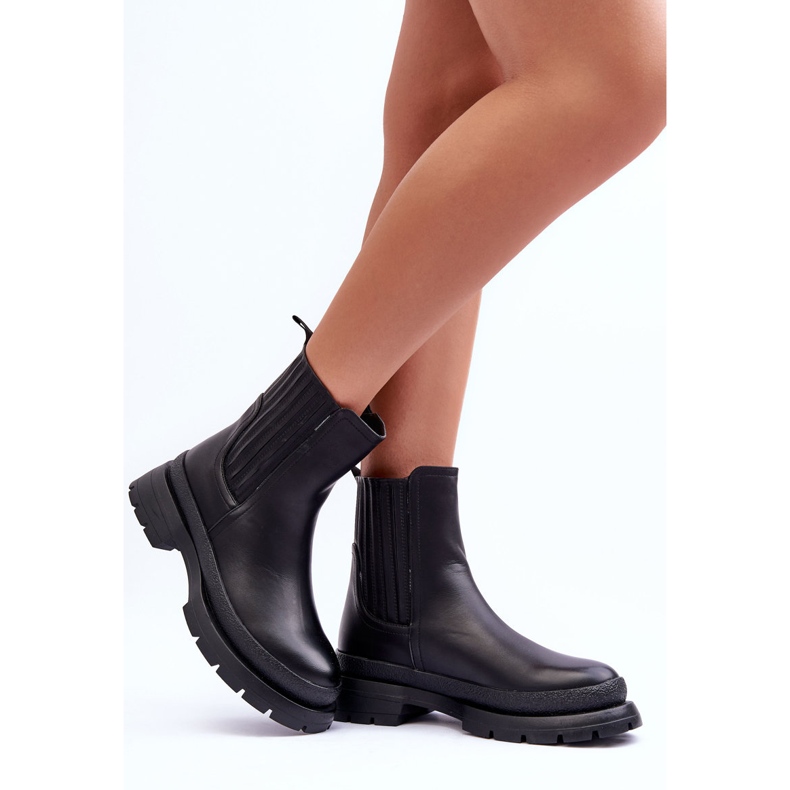Chunky Botas De Couro Botas Chelsea Preto Rosan 2