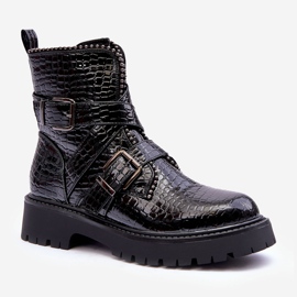 Botas Femininas Snake com Listras Preto Leora 1 Botas Femininas Snake com Listras Preto Leora 1