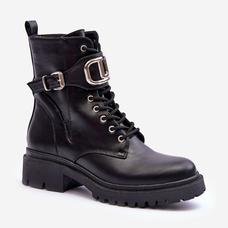 Botas modernas de trabalhador com decoração Ollia preta preto 1 Botas modernas de trabalhador com decoração Ollia preta preto 1