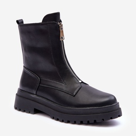 Botas femininas de couro com zíper preto cloro 1