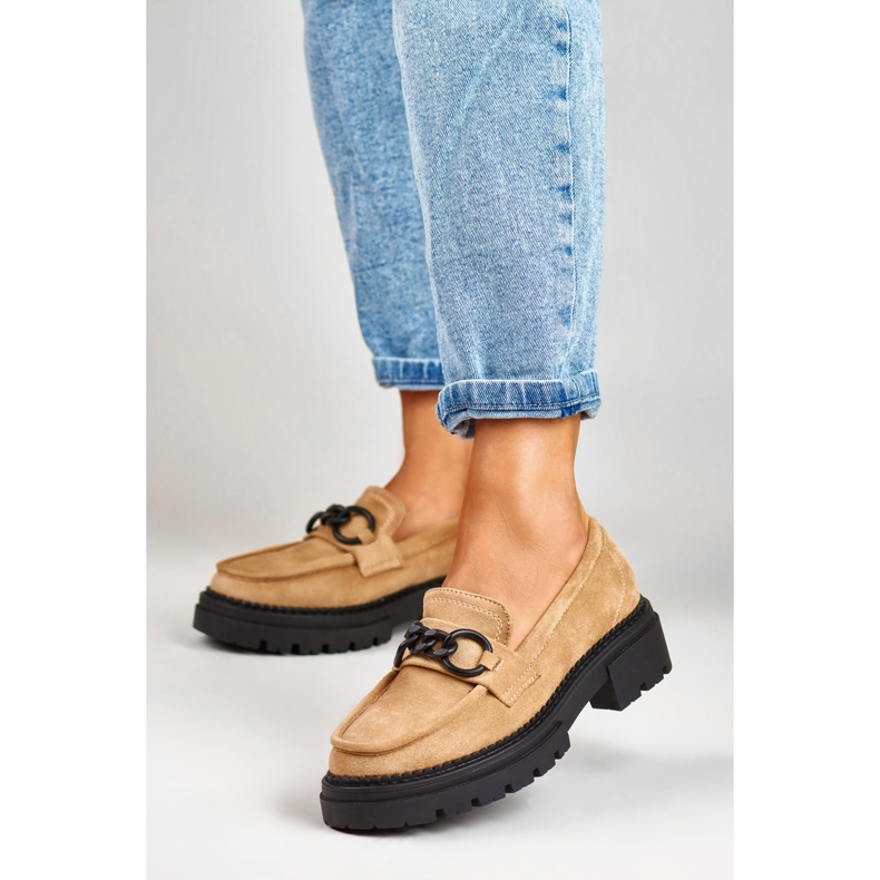 La.Fi Mocassins bege em uma plataforma de camurça 2