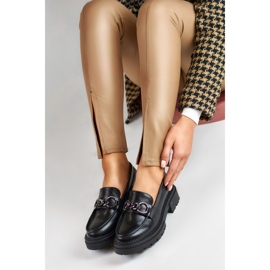 La.Fi Mocassins pretos sobre plataforma em couro ecológico 2