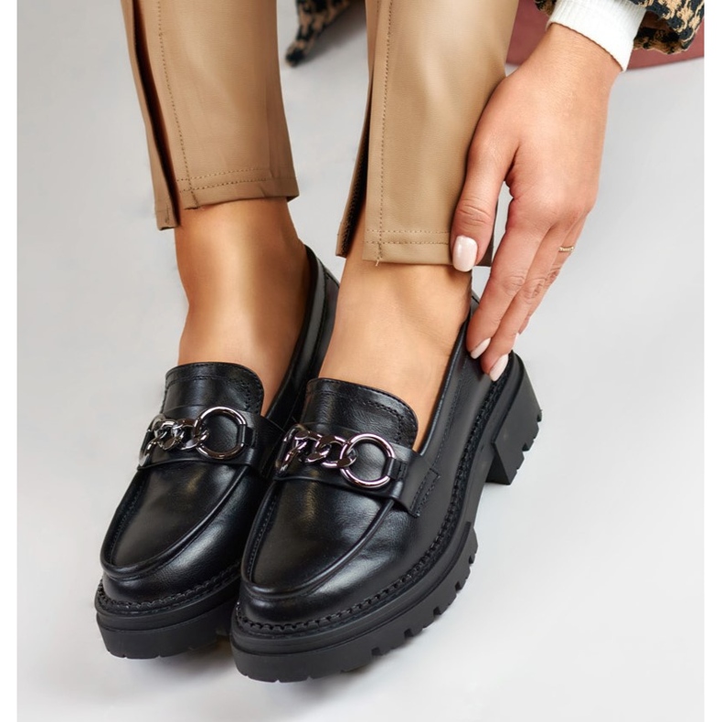 La.Fi Mocassins pretos sobre plataforma em couro ecológico 1