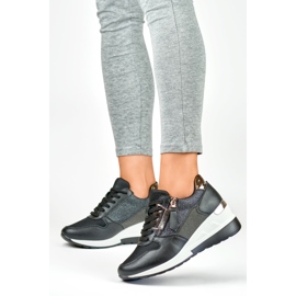 Elegantes sapatos esportivos de cunha preta preto 2