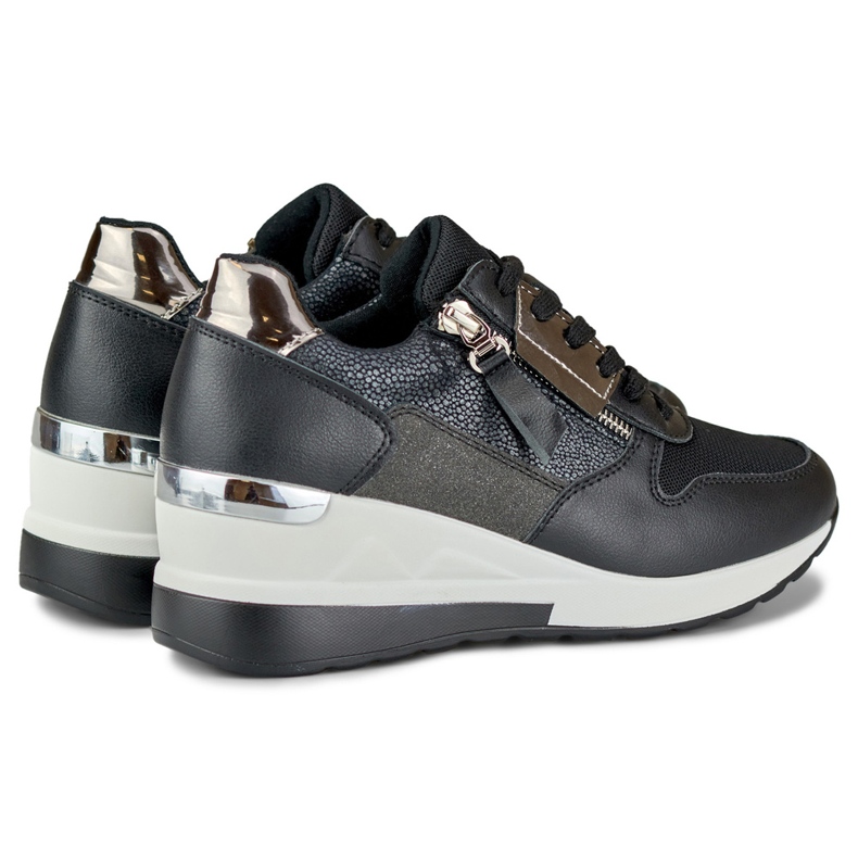 Elegantes sapatos esportivos de cunha preta preto 1