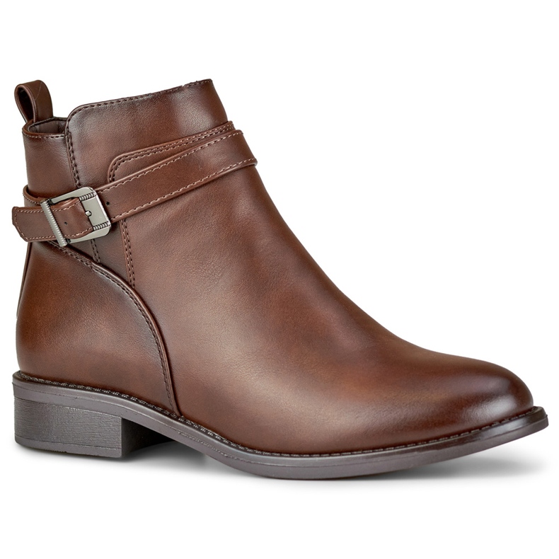 Botas de mulher elegantes castanhas com sola plana bege 1