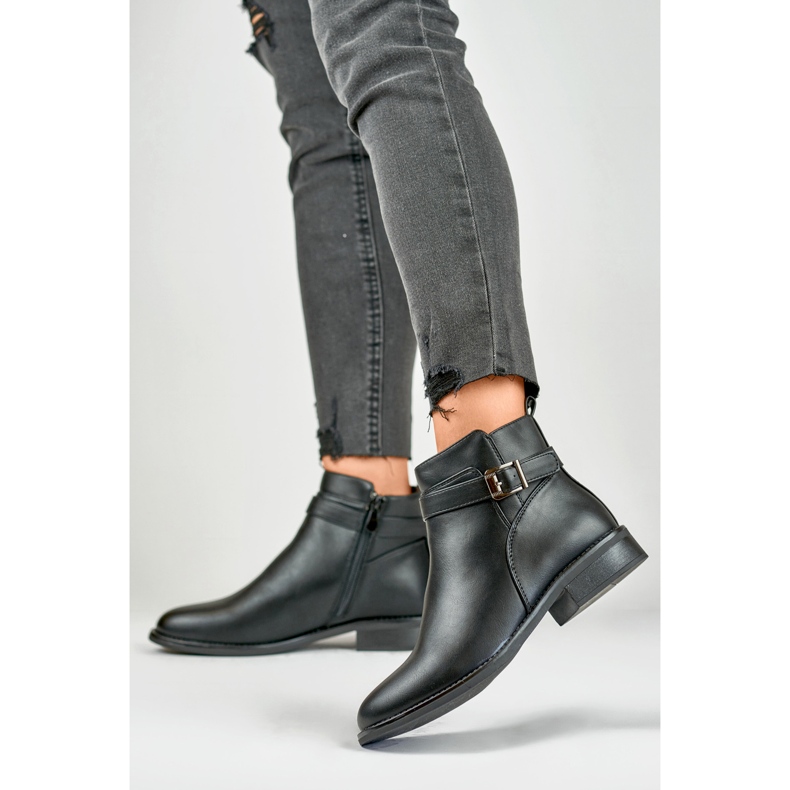Botas femininas pretas elegantes com sola plana preto 2