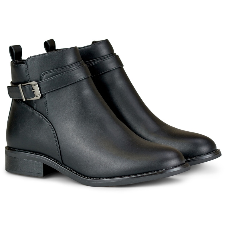 Botas femininas pretas elegantes com sola plana preto 1