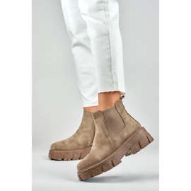 Botas de senhora castanhas com sola grossa bege 2
